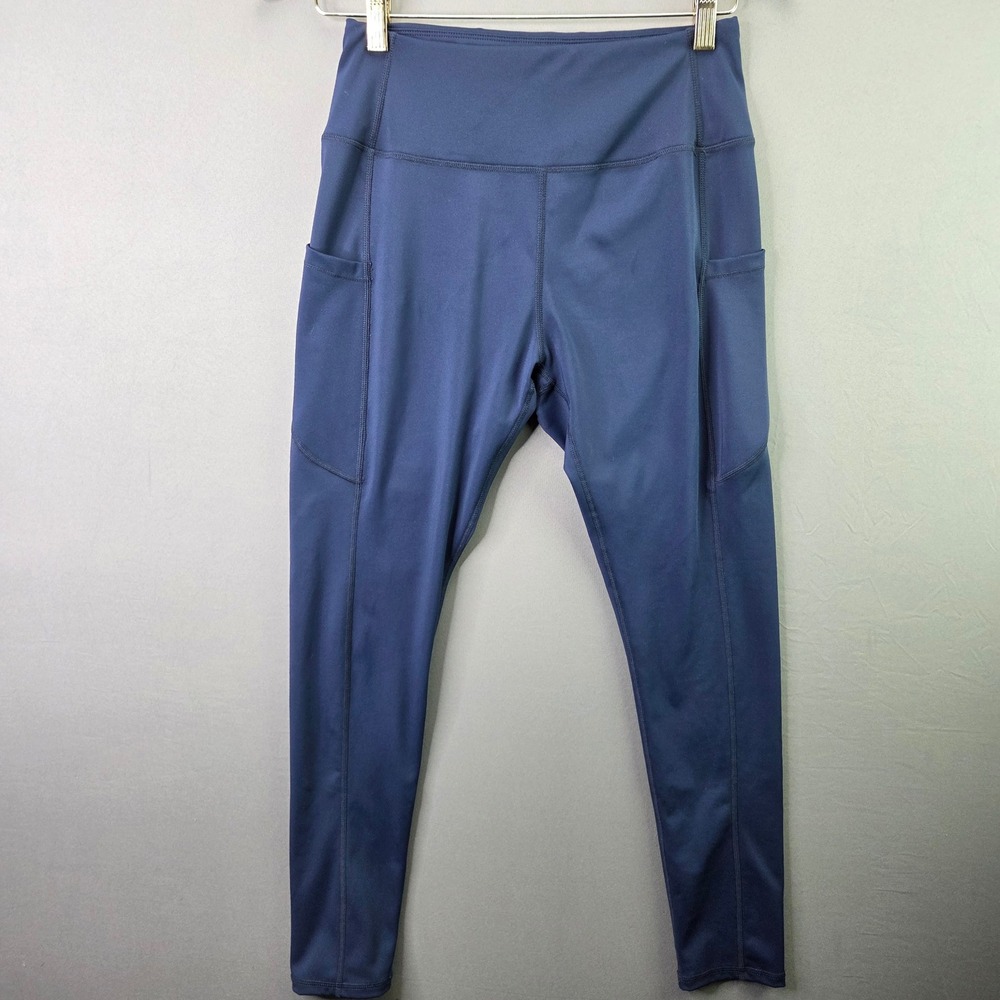 Athletic Leggings High Waisted Pockets Size XL/12 Blue Yoga Pants